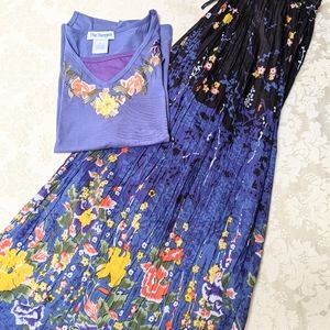 Cotton Maxi Skirt Broomstick Small floral blue Boho NWOT bonus top cute